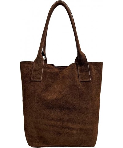 Ladies Genuine Suede Leather Shopper Bag with Same Colour Jewellery Pouch - Handbag - Shoulder Bag Dark Brown (Di Moro) $80.7...