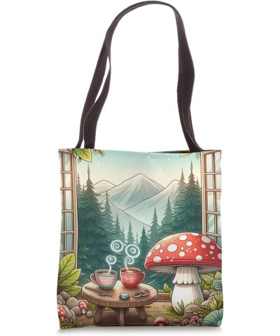 Mushroom Coffee Cute Watercolor Overlooking Mountains Tote Bag $13.00 Totes