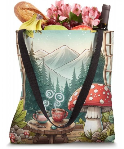 Mushroom Coffee Cute Watercolor Overlooking Mountains Tote Bag $13.00 Totes