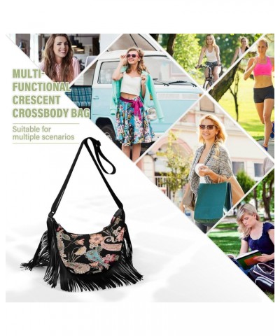 Tassel Strap Purses for Women Crossbody Ethnic Flower Contemporary Black Tassel Detail Medium Crossbody Bags for Women Trendy...