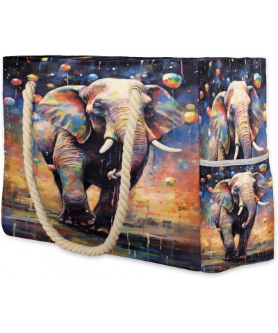 Watercolor Balloon Elephant Beach Bags for Women Large Tote Bag with Zipper and Pockets Waterproof Sandproof Accessories Swim...