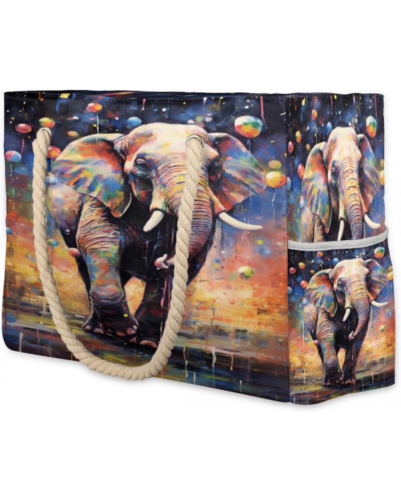 Watercolor Balloon Elephant Beach Bags for Women Large Tote Bag with Zipper and Pockets Waterproof Sandproof Accessories Swim...