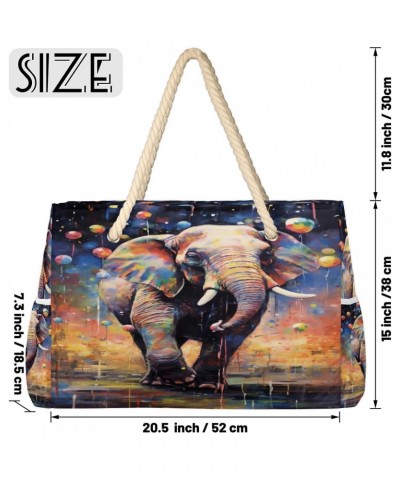 Watercolor Balloon Elephant Beach Bags for Women Large Tote Bag with Zipper and Pockets Waterproof Sandproof Accessories Swim...