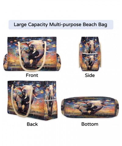 Watercolor Balloon Elephant Beach Bags for Women Large Tote Bag with Zipper and Pockets Waterproof Sandproof Accessories Swim...