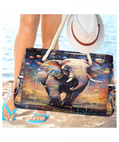 Watercolor Balloon Elephant Beach Bags for Women Large Tote Bag with Zipper and Pockets Waterproof Sandproof Accessories Swim...