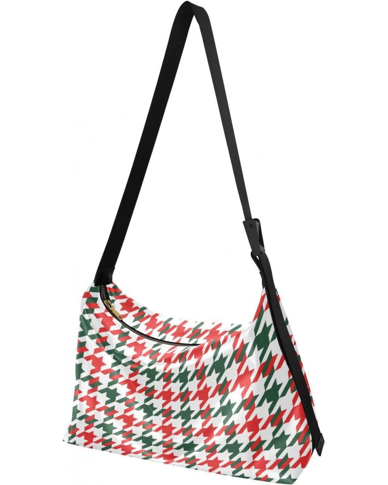 Women Boho Bag Houndstooth Green Red Shoulder Bag PU Leather Pouch Crossbody Bag Large Tote Handbag For Quick Getaway Weekend...