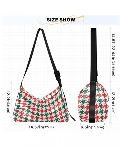 Women Boho Bag Houndstooth Green Red Shoulder Bag PU Leather Pouch Crossbody Bag Large Tote Handbag For Quick Getaway Weekend...