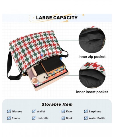 Women Boho Bag Houndstooth Green Red Shoulder Bag PU Leather Pouch Crossbody Bag Large Tote Handbag For Quick Getaway Weekend...