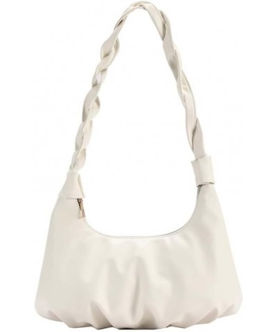 Pleated armpit bag women's shoulder bag soft PU Fried Dough Twists shoulder belt leisure bag White $9.08 Shoulder Bags