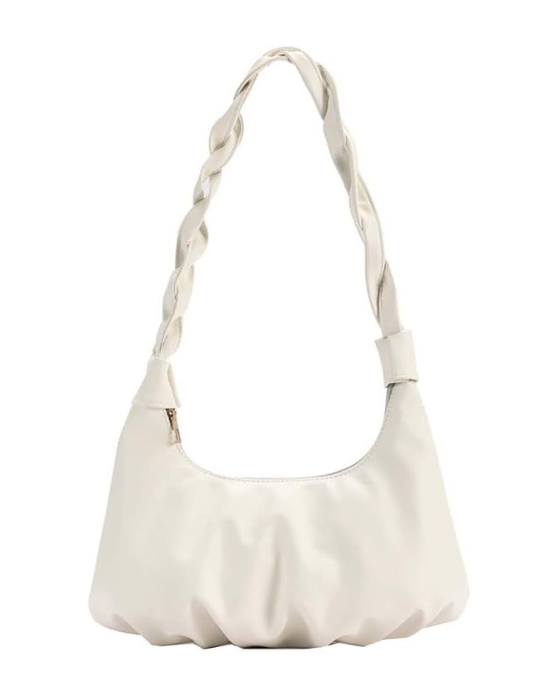 Pleated armpit bag women's shoulder bag soft PU Fried Dough Twists shoulder belt leisure bag White $9.08 Shoulder Bags