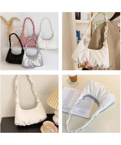 Pleated armpit bag women's shoulder bag soft PU Fried Dough Twists shoulder belt leisure bag White $9.08 Shoulder Bags