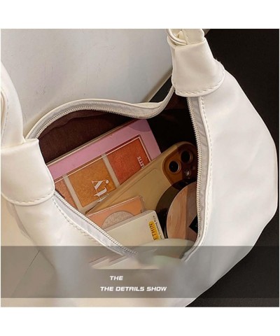 Pleated armpit bag women's shoulder bag soft PU Fried Dough Twists shoulder belt leisure bag White $9.08 Shoulder Bags