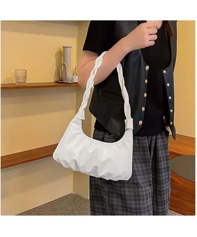 Pleated armpit bag women's shoulder bag soft PU Fried Dough Twists shoulder belt leisure bag White $9.08 Shoulder Bags