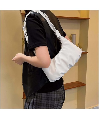 Pleated armpit bag women's shoulder bag soft PU Fried Dough Twists shoulder belt leisure bag White $9.08 Shoulder Bags