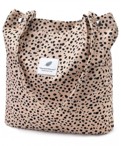 Corduroy Tote Bag for Women Canvas Shoulder Cord Purse with Inner Pocket Leopard-b $10.86 Shoulder Bags