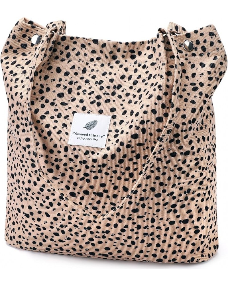 Corduroy Tote Bag for Women Canvas Shoulder Cord Purse with Inner Pocket Leopard-b $10.86 Shoulder Bags