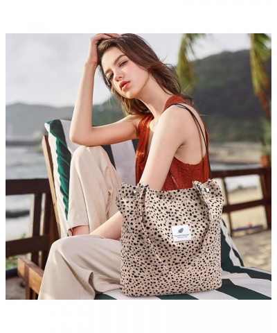 Corduroy Tote Bag for Women Canvas Shoulder Cord Purse with Inner Pocket Leopard-b $10.86 Shoulder Bags