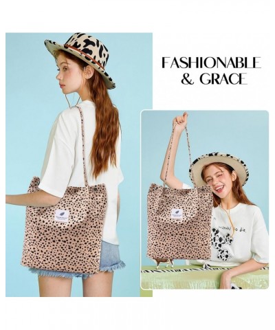 Corduroy Tote Bag for Women Canvas Shoulder Cord Purse with Inner Pocket Leopard-b $10.86 Shoulder Bags