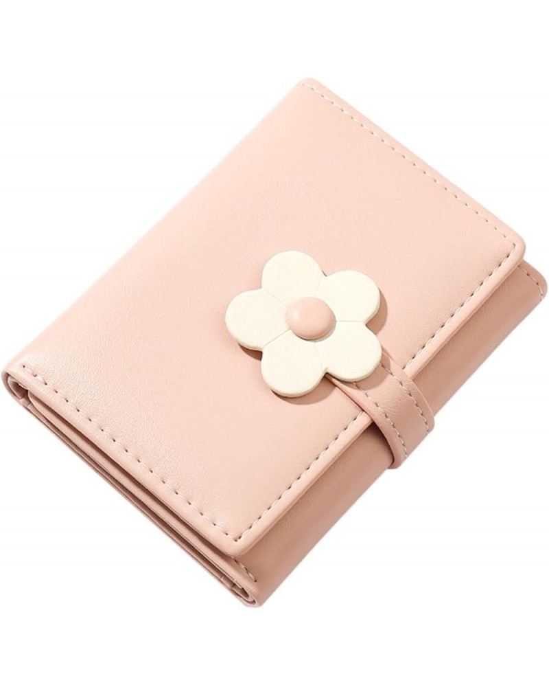 Ladies Simple And Cute Flower Student Wallet Short Three Fold Ladies Wallet Zip Wallet for Men (Black, One Size) Pink One Siz...