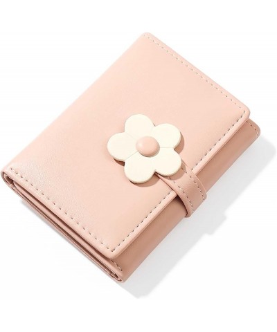 Ladies Simple And Cute Flower Student Wallet Short Three Fold Ladies Wallet Zip Wallet for Men (Black, One Size) Pink One Siz...