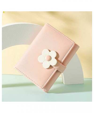 Ladies Simple And Cute Flower Student Wallet Short Three Fold Ladies Wallet Zip Wallet for Men (Black, One Size) Pink One Siz...