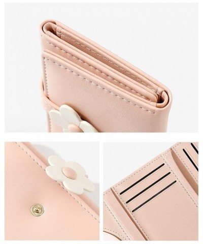 Ladies Simple And Cute Flower Student Wallet Short Three Fold Ladies Wallet Zip Wallet for Men (Black, One Size) Pink One Siz...