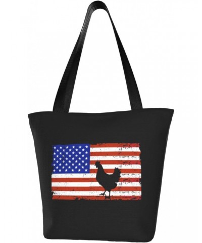 American Flag Chicken Women'S Casual One Shoulder Carry Shopping Bag Large Capacity Working Storage Handbag $18.65 Shoulder Bags