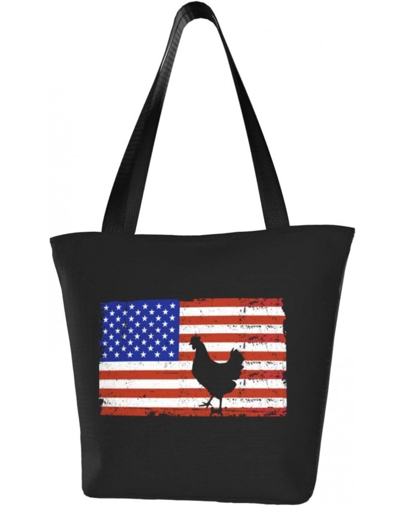 American Flag Chicken Women'S Casual One Shoulder Carry Shopping Bag Large Capacity Working Storage Handbag $18.65 Shoulder Bags