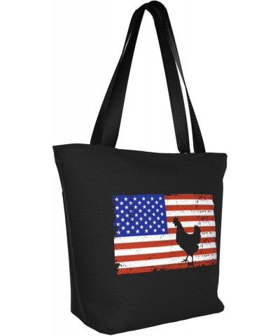 American Flag Chicken Women'S Casual One Shoulder Carry Shopping Bag Large Capacity Working Storage Handbag $18.65 Shoulder Bags