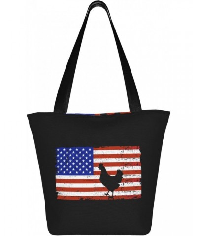 American Flag Chicken Women'S Casual One Shoulder Carry Shopping Bag Large Capacity Working Storage Handbag $18.65 Shoulder Bags