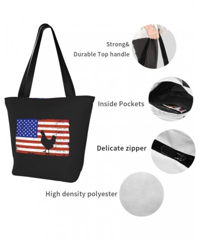 American Flag Chicken Women'S Casual One Shoulder Carry Shopping Bag Large Capacity Working Storage Handbag $18.65 Shoulder Bags