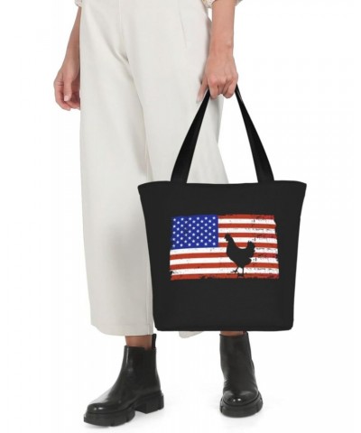 American Flag Chicken Women'S Casual One Shoulder Carry Shopping Bag Large Capacity Working Storage Handbag $18.65 Shoulder Bags