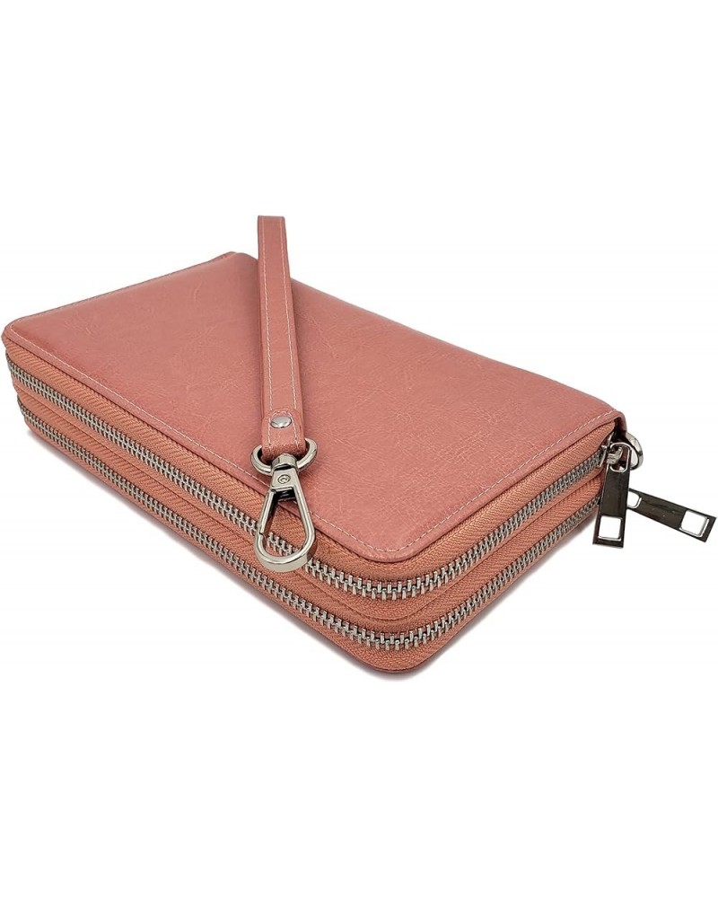 AG Wallets Women's Double Zipper RFID Leather Wristlet Wallet (Vintage Pink) Pink Wax Finish $31.27 Wristlets