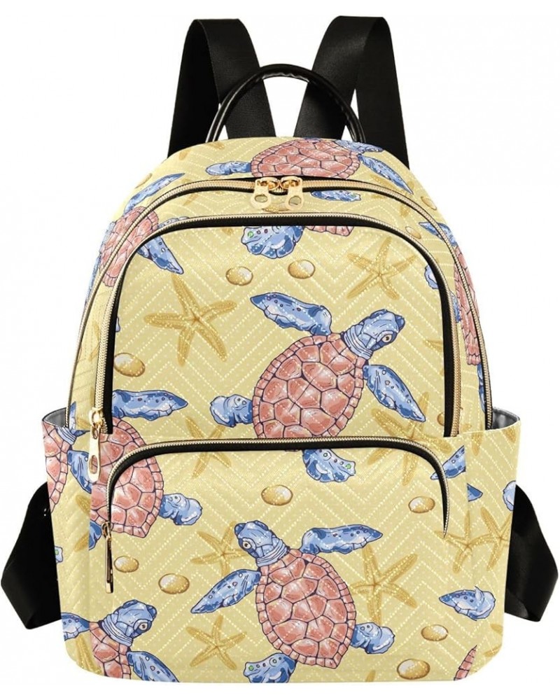 Summer Colored Turtle on Beach Starfish Casual Fashion Polyester Travel Rucksack Shoulder Bag Color Small $20.71 Backpacks