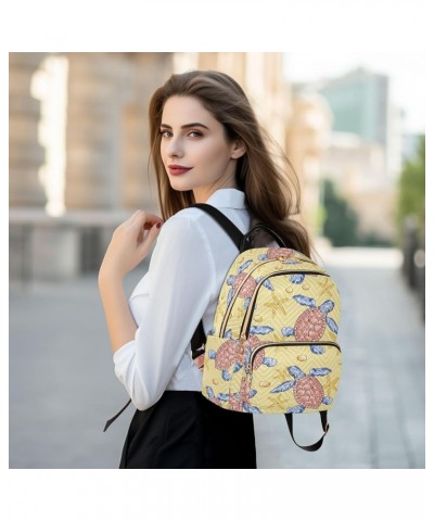 Summer Colored Turtle on Beach Starfish Casual Fashion Polyester Travel Rucksack Shoulder Bag Color Small $20.71 Backpacks