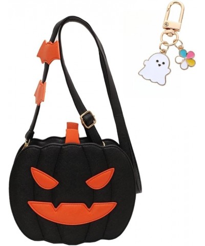 Halloween Pumpkin Crossbody Bag for Women Trendy Novelty Shoulder Bag Purse with Kawaii Ghost Key Chain Pendant Black-angry $...