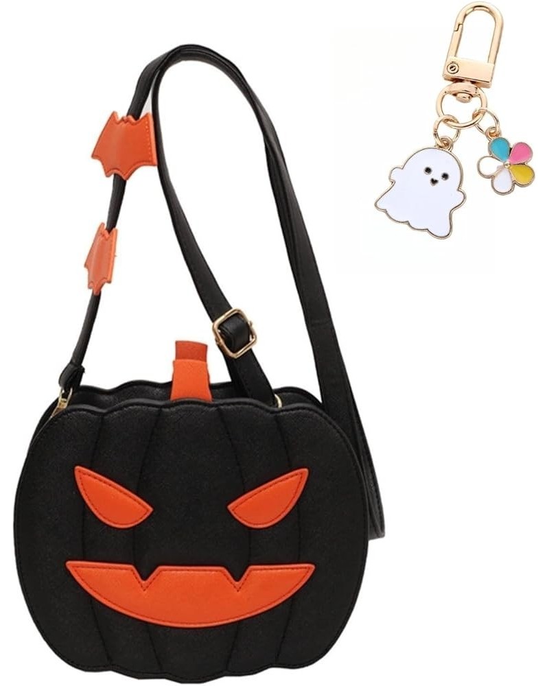 Halloween Pumpkin Crossbody Bag for Women Trendy Novelty Shoulder Bag Purse with Kawaii Ghost Key Chain Pendant Black-angry $...