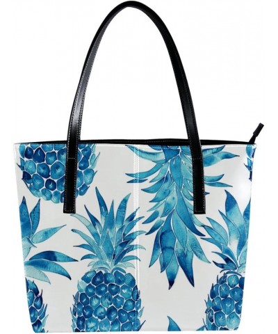 Tote Bag, Large Tote Bag, Tote Bag with Zipper, Turquoise Pineapple Modern Pattern, Womens Tote Bag Design 5549 $17.19 Totes