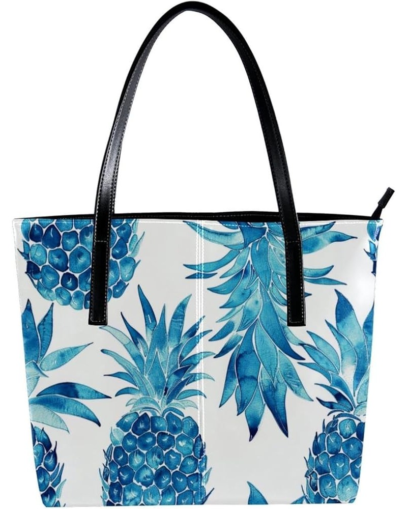 Tote Bag, Large Tote Bag, Tote Bag with Zipper, Turquoise Pineapple Modern Pattern, Womens Tote Bag Design 5549 $17.19 Totes