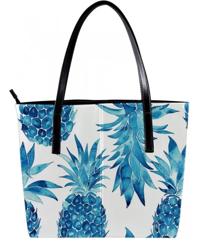 Tote Bag, Large Tote Bag, Tote Bag with Zipper, Turquoise Pineapple Modern Pattern, Womens Tote Bag Design 5549 $17.19 Totes