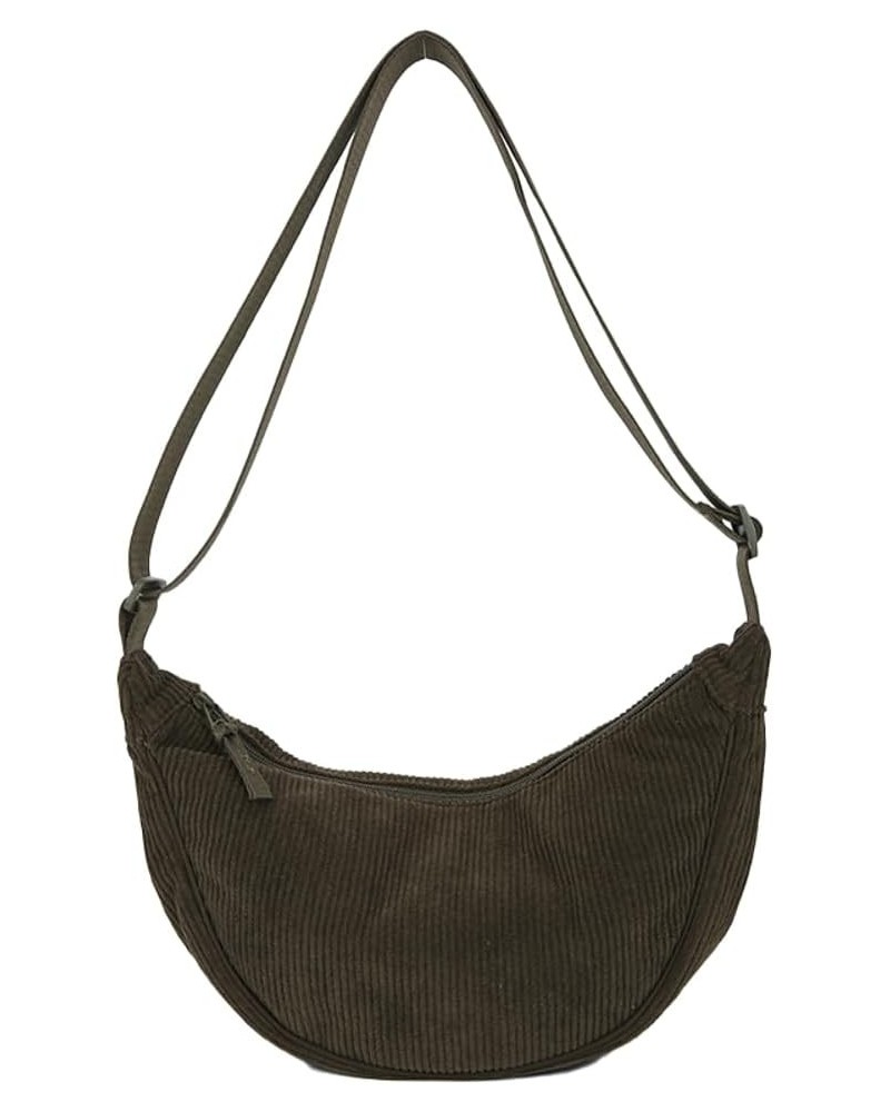 Corduroy Crescent Crossbody Bag for Women Hobo Sling Bag Casual Shoulder Bag Purse Cute Dumpling Bag for Travel Work Green $1...