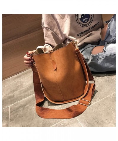 Messenger Bag Women Bucket Bag Large Capacity Vintage PU Leather Handbag $21.92 Shoulder Bags