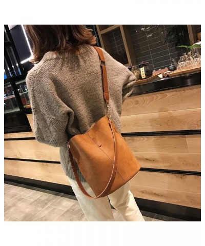 Messenger Bag Women Bucket Bag Large Capacity Vintage PU Leather Handbag $21.92 Shoulder Bags