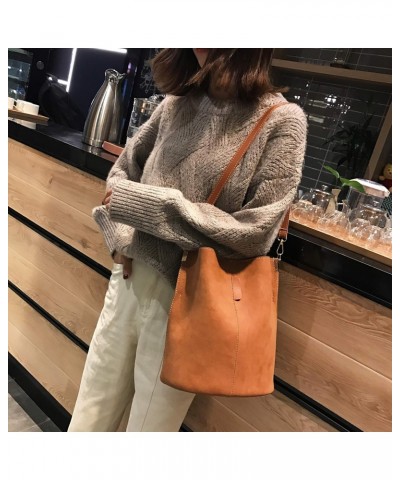 Messenger Bag Women Bucket Bag Large Capacity Vintage PU Leather Handbag $21.92 Shoulder Bags