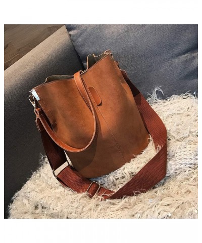 Messenger Bag Women Bucket Bag Large Capacity Vintage PU Leather Handbag $21.92 Shoulder Bags