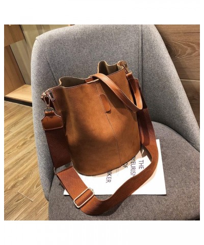 Messenger Bag Women Bucket Bag Large Capacity Vintage PU Leather Handbag $21.92 Shoulder Bags