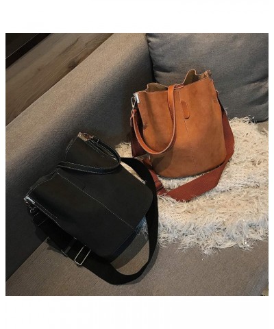 Messenger Bag Women Bucket Bag Large Capacity Vintage PU Leather Handbag $21.92 Shoulder Bags