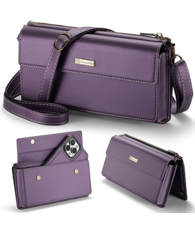 Crossbody Phone Wallet Women RFID Blocking Multi Card Slots with Detachable Wristlet Shoulder Strap Zipper Pocket, Black Purp...