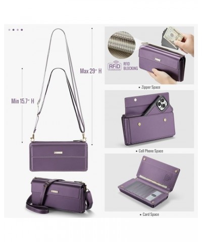 Crossbody Phone Wallet Women RFID Blocking Multi Card Slots with Detachable Wristlet Shoulder Strap Zipper Pocket, Black Purp...