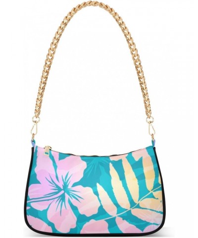 Women Small Shoulder Bag Turquoise-blue-pink-flowers-leaves Girl Classic Purse Tote HandBag $23.53 Totes